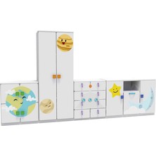 Woody Life Uzay Temalı Çocuk Odası Anaokulu Kreş Dolap Seti