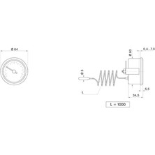 Pakkens Çap 60 0/+300 °c Arkadan Bağlantılı Pano Tip Gazlı Termometre 1mt Paslanmaz Örgülü