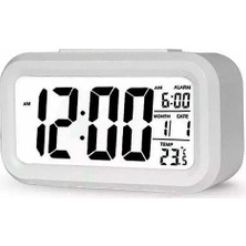 Coverzone Dijital Alarmlı Masa Saati LED Ekran Pilli Çalar Saat Beyaz