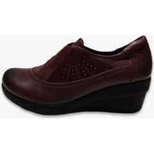 Darkwood Kadın Bordo Deri Dolgu Topuk Ortopedik Babet Ayakkabı