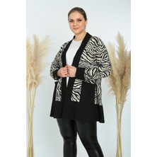 Zebra Desenli Iki Yanı Cepli Uzun Kollu Hırka