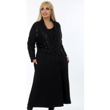 Tam Boy Uzun Kemerli Pul Detaylı Cepli Cool Hırka