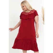 Kheos Yakası Dantel ve Fırfır Detaylı Özel Tasarım Kısa Kol Elbise