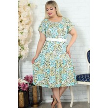 Madonna Yaka Renkli Çiçekli ve Kemerli Rahat Dökümlü Elbise