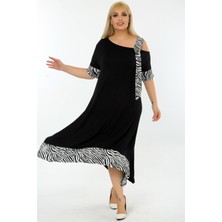 Omuz Dekolteli Tokalı Zebra Desen Likralı Asimetrik Şık Elbise