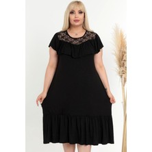 Kheos Yakası Dantel ve Fırfır Detaylı Kısa Kol Özel Tasarım Elbise