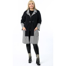 Geniş Kol Cepli Kazayağı Desenli Rahat ve Dökümlü Tarz Uzun Hırka