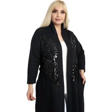 Cepli Kemerli Önü ve Eteği Pul Detaylı Tam Boy Uzun Tarz Hırka