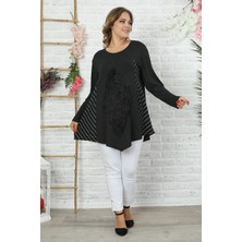 Kheos Önü Çiçek Baskı Taş Işlemeli Yanı Çizgi Bloklu Uzun Kol Tunik