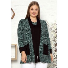 Içten Bluzlu Özel Tasarım Leopar Desen Cepli Tarz Hırka