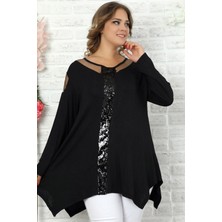 Özel Tasarım Uzun Bol Önü Pul Omuz Dekolteli Rahat Dökümlü Tunik