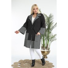 Kaz Ayağı Desenli Cepli Önü Kopçalı Uzun Hırka