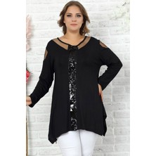 Önü Pul Omuz Dekolteli Özel Tasarım Uzun Bol Rahat Dökümlü Tunik