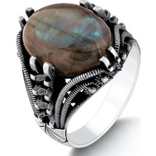 Modasilvers Tırnak Tasarım Doğal Labradorit Taşlı Gümüş Erkek Yüzük