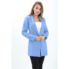 VprModa Omuzları Vatkalı Önü Çıtçıtlı Atlas Kumaş Kadın Blazer Ceket