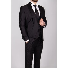 Zayfa Siyah Slim Fit Yelekli Smokin Damatlık