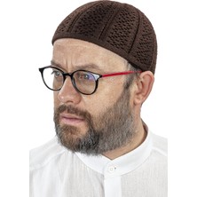 Orlon Örme Kışlık Yün Bere Takke Baklava Desen Kahverengi