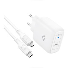 Spigen PowerArc ArcStation Pro 45W Hızlı Şarj Cihazı Gallium Nitride (GaN) / PPS Sertifikalı Samsung Super Fast Charge 2.0 Uyumlu + USB-C Hızlı Şarj Kablosu Adaptörü - ACH02589