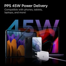 Spigen PowerArc ArcStation Pro 45W Hızlı Şarj Cihazı Gallium Nitride (GaN) / PPS Sertifikalı Samsung Super Fast Charge 2.0 Uyumlu + USB-C Hızlı Şarj Kablosu Adaptörü - ACH02589