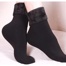 Asgül Kıvrık Lastikli Termal Siyah Bot Çorabı 2'li