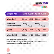 Sambuwell Elderberry For Kids Şurup 125 Ml, 500 Mg C Vitamini, Karamürver, Çinko, D Vitamini X3 Adet