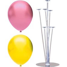 Bal10 Dünyası 7 Çubuklu Balon Standı + 50 Adet Balon ( Pembe - Sarı )