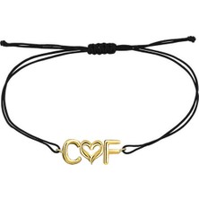 Engingold 14K Altın Kalpli Çift Harf Ipli Bileklik