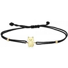 Engingold 14 Ayar Altın Minimal Kedi Ipli Bileklik
