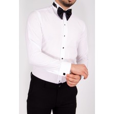Vito Andolini Beyaz Düz Slim Fit Atayaka Erkek Gömlek