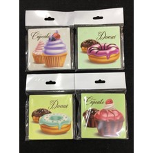 MG Atölye 4'lü Cupcake ve Donut Desenli Traverten Taş Bardak Altlığı