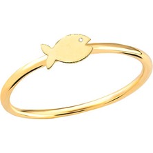 Engingold 14 Ayar Altın Minimal Balık Yüzük