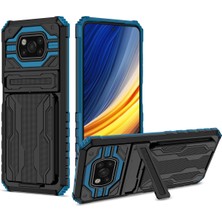 Eabhulie Xiaomi Poco X3 Nfc / Poco X3 Pro Için Kart Yuvası Tutucu Standlı Hibrit Askeri Sınıf Koruma Kılıfı Mavi (Yurt Dışından)