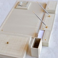 Tabac 740-29 Woven Hakiki Deri ve Hasır Kaplama Sümen Takımı Fortuna Krem