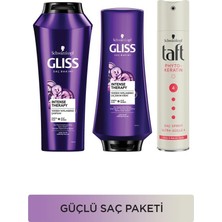 Güçlü Saç Seti Gliss Intense Therapy Şampuan 500 Ml +  Saç Kremi 360 Ml + Taft Keratin Sprey 250 Ml