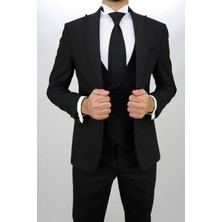 Zayfa Siyah Armürlü Slim Fit Erkek Damatlık Smokin