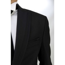 Zayfa Siyah Armürlü Slim Fit Erkek Damatlık Smokin