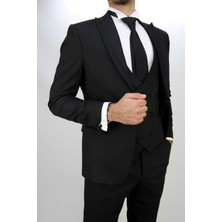 Zayfa Siyah Armürlü Slim Fit Erkek Damatlık Smokin