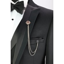 Vito Andolini Siyah Slim Fit Armürlü Yelekli Erkek Damatlık Smokin