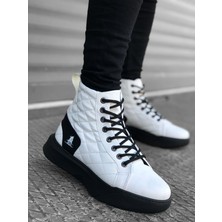 Xon1 159 Bağcıklı Beyaz Kapitone Siyah Taban Erkek Yüksek Taban Spor Bot