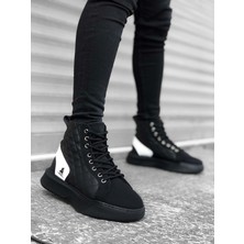 Xon1 159 Bağcıklı Erkek Yüksek Taban Siyah Beyaz Spor Bot