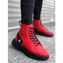 Xon1 159 Bağcıklı Kırmızı Kapitone Erkek Yüksek Taban Spor Bot