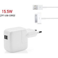 Daytona 15.5W Çift Girişli Apple iPod iPhone iPad 1-2-3 Şarj Adaptörü + IMF Sertifikalı Makaralı Kablo (Oem)