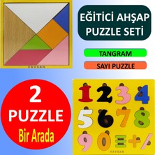 Vavsan Renkli Ahşap Tangram ve Sayı Puzzle Eğitici Oyuncak Seti Bultak