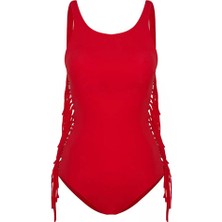 Bonesta Swimwear Yanı Halka Püsküllü Bordo Mayo