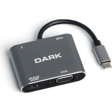Dark USB 3.1 Type-C' to 4K Ultra HD 1080p Hdmi/VGA/Pd Şarj/Usb 3.0 4in1 Çevirici Hub Adaptör (DK-AC-U31XHDV)