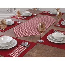 Tropik Home Amerikan Servis Kırmızı  6'lı Supla ve Runner Set ve 6 Adet Pamuklu Kırmızı Kare Sandalye Minder