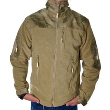 LIGHTINGHM Erkek Jandarma Desenli Bej Tactical Softshell Polar Fermuarlı Mont