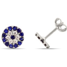 Parmas Design Kadın Sosyete Gözü Nazar Işlemeli 925 Ayar Gümüş Küpe