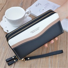 İyi Çanta Moda Kadın Cüzdanları Uzun Çıft Fermuarlı Debriyaj Zıt Renkli Büyük Kapasiteli Çıft Katmanlı Cüzdan Kadın Kredi Kartı Tutacağı  (Yurt Dışından)