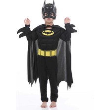 Inu Erkek Çocuk Doğum Günü Konsepti Kaslı Kabartmalı Pelerinli Batman Kostümü + Batman Maskesi